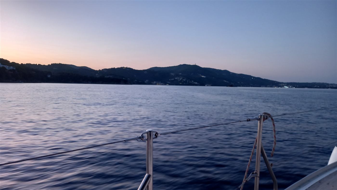 Dusk settling over the Aegean from the deck